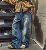 Reverse line wide denim pants
