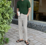 Henley Neck Cable Short Sleeve Knit