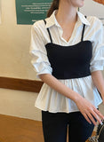 Sign Bustier Layered Three Quarter Shirring Shirt