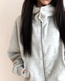 [Brushed Lining] Lao Fleece Two-Way Crop Adjust Hood Zip-Up