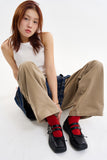 Ribbon twin buckle mary jane shoes