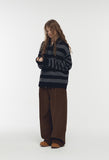 [2-WAY] Stripe Hood Knit Zip-up