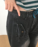 Welt Button Pocket Washed Balloon Denim Pants