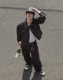 Merrick Herringbone Cargo Wide Pants