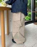 [unisex] Mekis banding string parachute diagonal big cargo pants