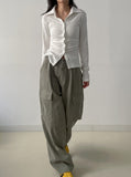 Shirring Collar Slim T-shirt