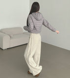Brushed Corduroy Hem Snap Cut Pin Tuck Adjust Wide Balloon Pants