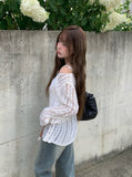 PT Diagonal Net One Shoulder Lip Neck Mesh Long Knit
