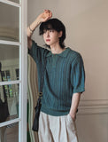 Roy openwork short sleeve collar knit