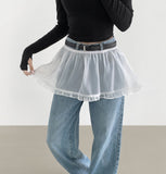 Layered See-Through Frill Banding Skirt