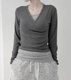 Studded Wrap V-Neck Tee