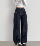 Curved Cut Line Pocket Point Wide Denim Pants