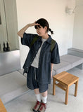 [unisex] Heiko Stitch Banding Bermuda Denim Pants
