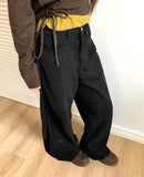 Bowling corduroy snap adjust wide-fit long pants