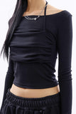 Vera halter top layered crop long sleeve