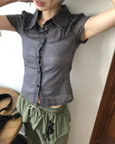 Noel Seersucker V-Neck Check Short-Sleeve Shirt