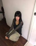 Cellu mesh see-through long-sleeved cardigan