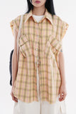 Rough crop sleeveless snap check shirt