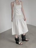 Seersucker smocked midi skirt