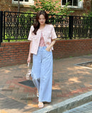 Lier No Collar Tweed Short Sleeve Jacket