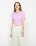Drawing Smile Embroidery Crop Short Sleeve Knit