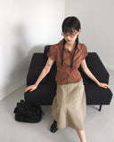 Seren Vintage Pintuck Slit Puff Sleeve Short-Sleeved Shirt