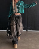 (UNISEX) Vintage Deki Washing Cargo Denim Pants