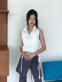 Yapi Pocket Side Shirring String Sleeveless Zip-up Vest
