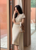 [Knit Two-Piece] Cel Openwork Collar Color Matching Knit Long Skirt