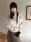Dual Washing Cable Two-Way High Neck Crop Long Sleeve Knit Zip-Up