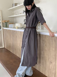 Rest Shirt Pocket Split Long Short Sleeve One Piece