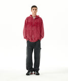 WASHED CUT OFF APPLIQUE HOOD ZIP UP