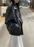 Etin Over Fit Collar Blouson Leather Jacket