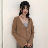 Latte Vintage Lace Strap Long Sleeve Cardigan