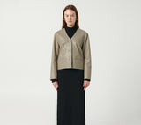 Lambskin V Neck Cropped Jacket Gray