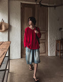 Bone linen V-neck knit