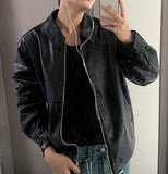 Two-way string leather jacket