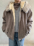 Tiken Herringbone Wool Hood Fur Jacket