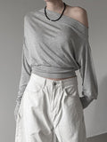Sheer One-Shoulder Crop Sweatshirt