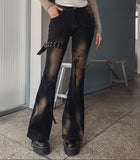 Boldy Eyelet Belted Bootcut Denim Pants