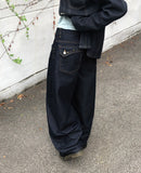 DB Studded Chin Pocket Balloon Fit Wide Denim Long Pants