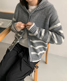 Surring Stripe Hood Knit Cardigan