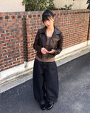 Dunen Collar Zipper Pocket Biker Washing Leather Jacket