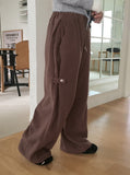 Mada Fleece Side Pintuck Snap Button Two-Way Banding Long Wide Jogger Pants