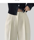 Hidden Banding Pin Tuck Long Wide Span Slacks Pants