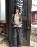 Cure Button Ribbed Round Cardigan