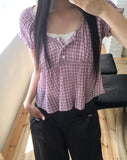 Ridge Check Puff Shirring Blouse