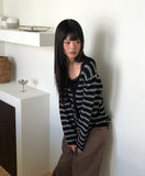 Jui Striped V-Neck Long-Sleeve Knit Cardigan