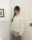 Delin round neck cable wool knit