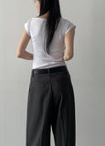 Boat Neck Rib Cap Sleeve T-shirt